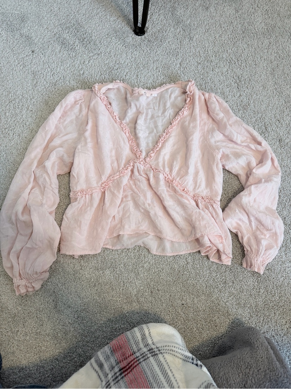 miami Light Pink Sheer V-Neck Ruffle Blouse